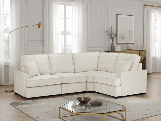 Comfortable Funk Beige Fabric Universal Corner Sofa with Foam-Filled Cushions
