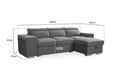 Artemis Grey Universal Corner Sofabed with Storage & Easy Conversion
