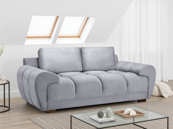 Azzuro Grey 2 Seater Velvet Sofa Bed with Anti-Slip Feet and Storage