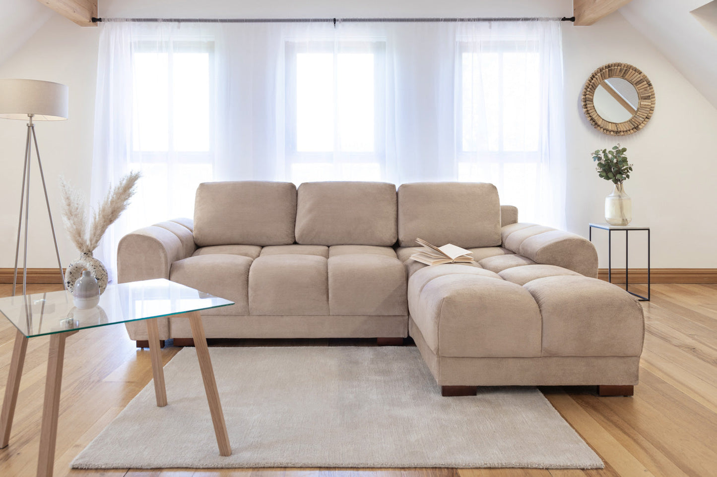 Azzuro Mocha Universal Corner Sofabed: Plush Velvet, Convertible Sofa with Storage