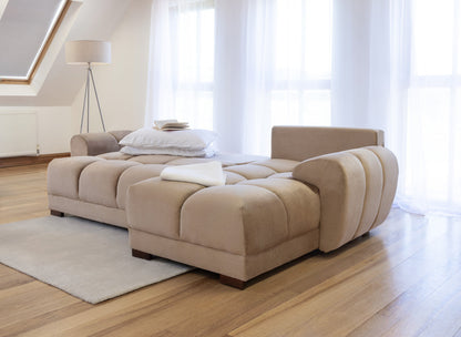 Azzuro Mocha Universal Corner Sofabed: Plush Velvet, Convertible Sofa with Storage