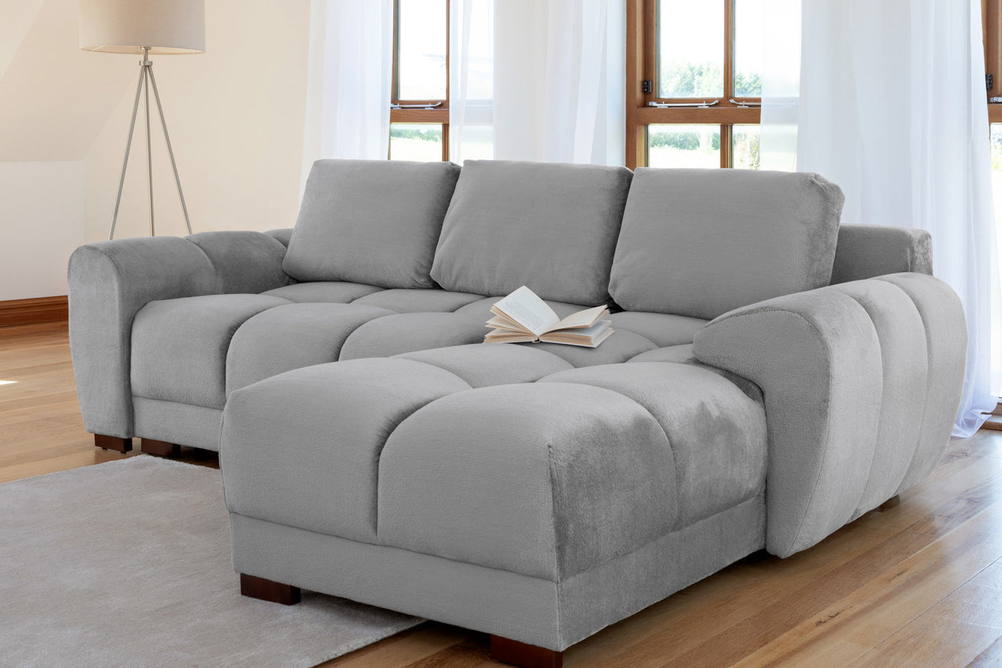 Azzuro Grey Universal Corner Sofabed: Plush Velvet, Convertible, Storage Solution
