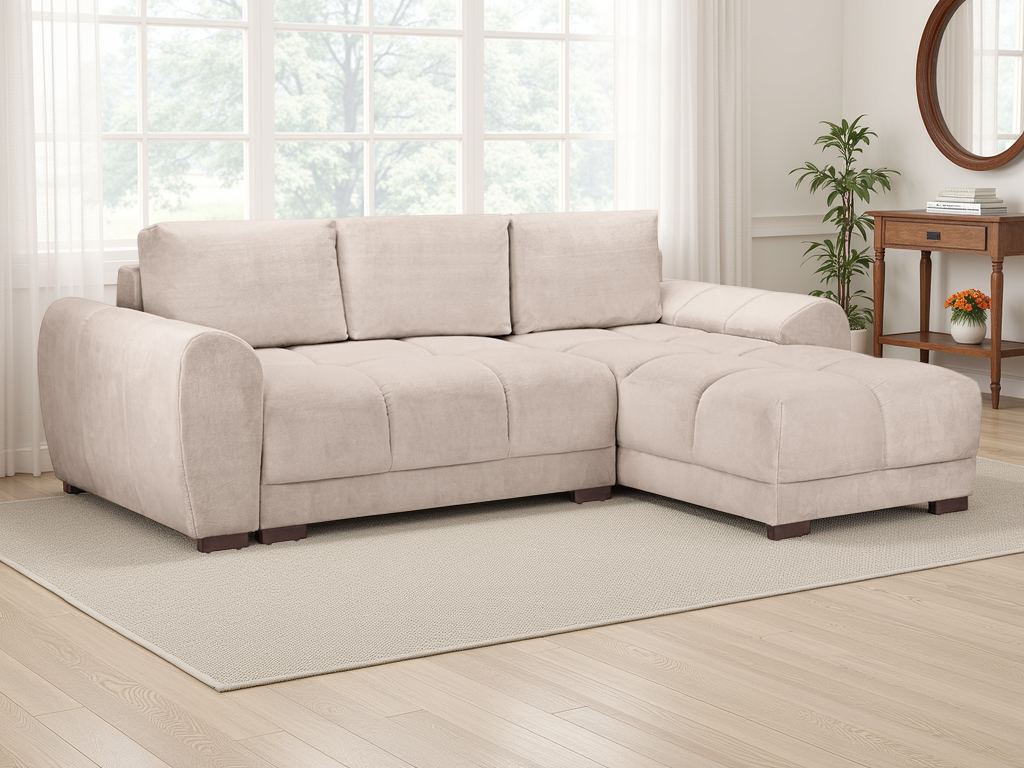 Azzuro Mocha Universal Corner Sofabed: Plush Velvet, Convertible Sofa with Storage