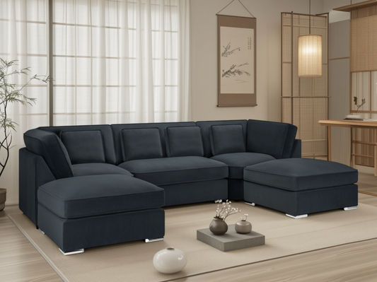 Belgravia Slate U-Shape Corner Sofa: Plush Velvet, Modular, Family Living
