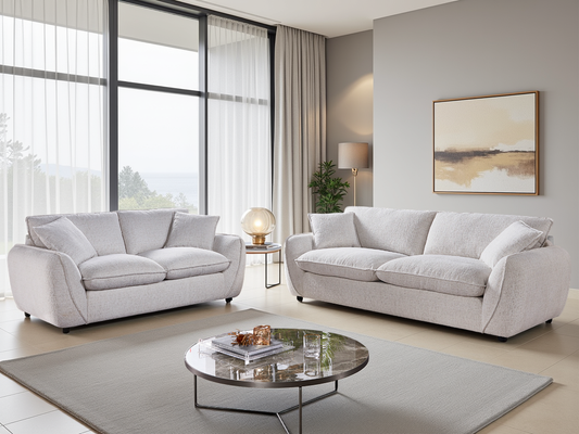 Berlin Beige 3+2 Seater Fabric Sofa Set: Plush Comfort, Modern Style