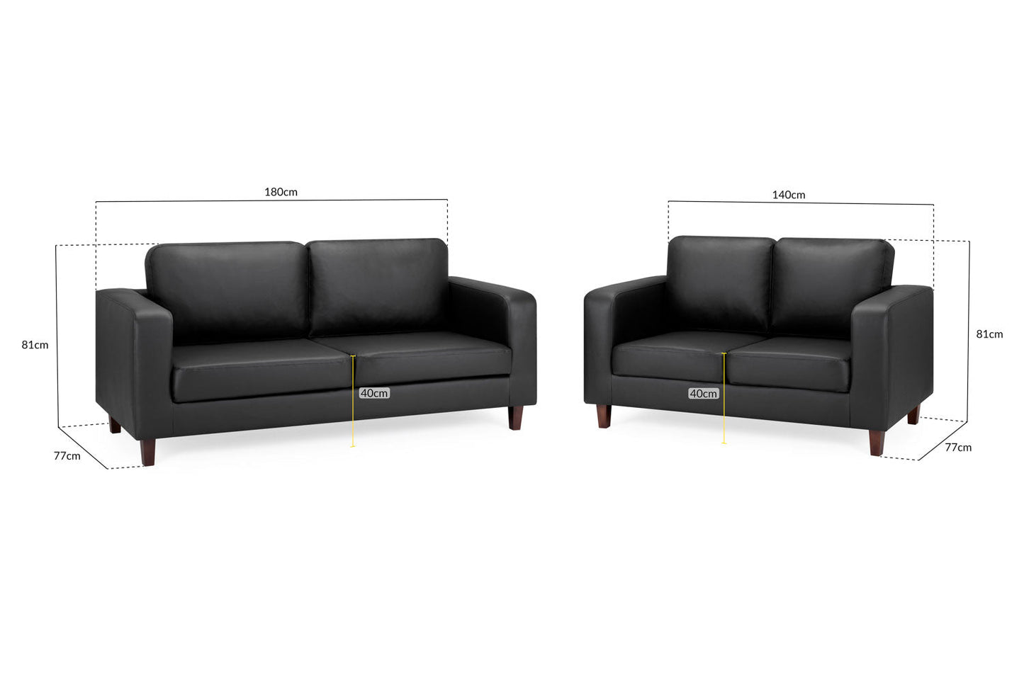 Compact Black Faux Leather 3+2 Sofa Set: Modern 'Sofa in a Box' Design