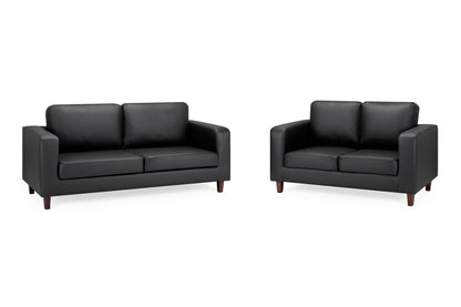 Compact Black Faux Leather 3+2 Sofa Set: Modern 'Sofa in a Box' Design