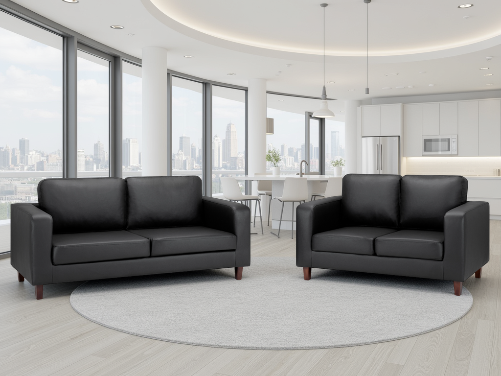 Compact Black Faux Leather 3+2 Sofa Set: Modern 'Sofa in a Box' Design