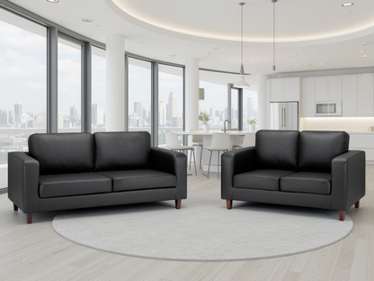 Compact Black Faux Leather 3+2 Sofa Set: Modern 'Sofa in a Box' Design