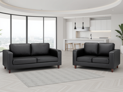 Compact Black Faux Leather 3+2 Sofa Set: Modern 'Sofa in a Box' Design
