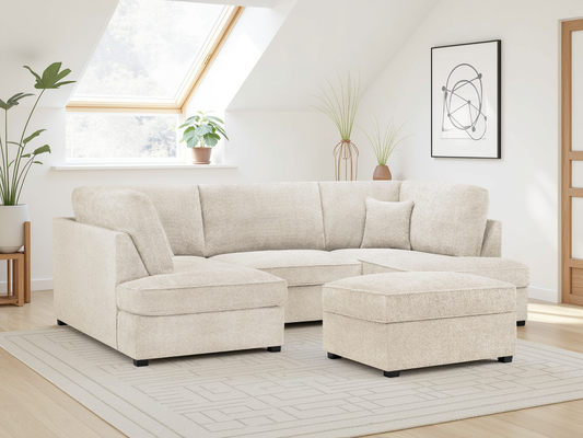 Carnaby Boucle Beige U-Shape Corner Sofa: Luxurious, Spacious, and Modern Living