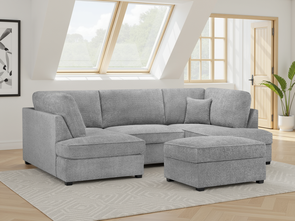 Carnaby Boucle Grey U-Shape Corner Sofa - Plush Comfort & Modern Style