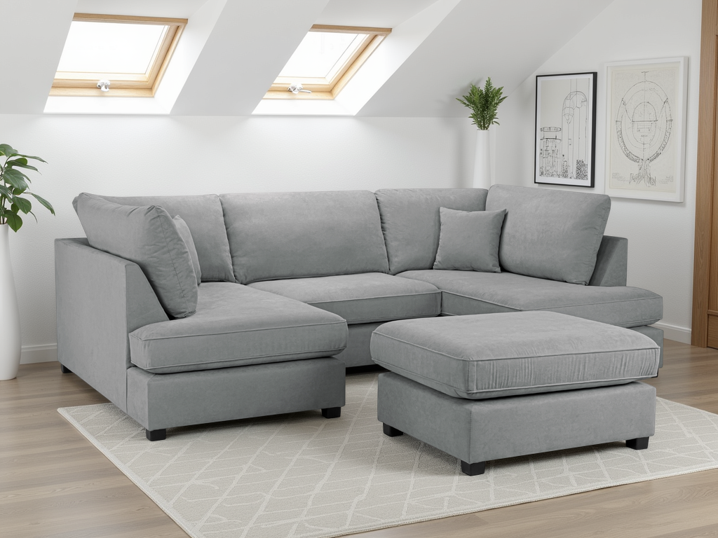 Carnaby Classic Grey U-Shape Corner Sofa Suite with Removable Cushions