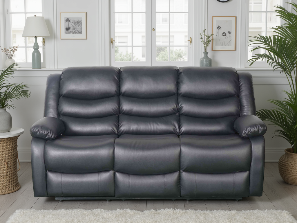 Conrad 3-Seater Manual Recliner Sofa | Black & Brown Bonded Leather