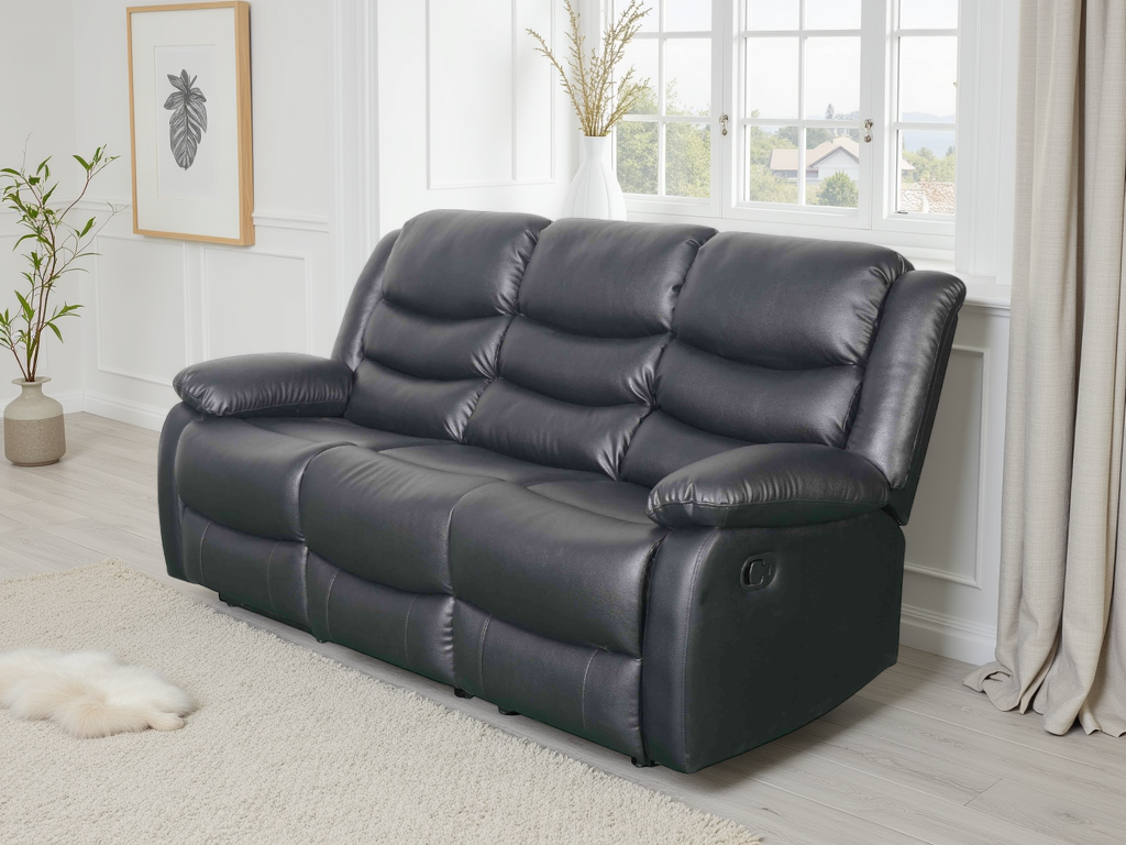 Conrad 3-Seater Manual Recliner Sofa | Black & Brown Bonded Leather
