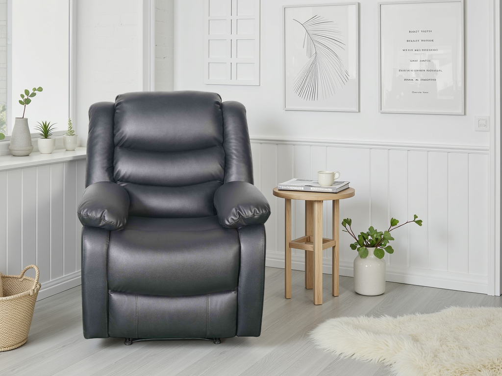 Conrad Manual Recliner Black Bonded Leather Armchair – Ultimate Comfort & Style