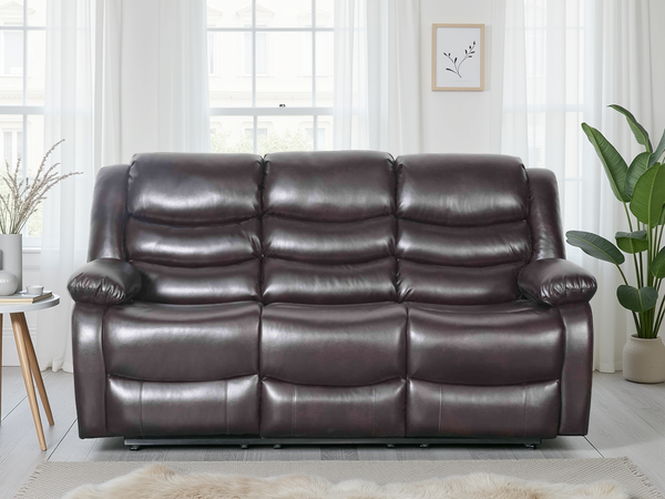 Conrad Brown 3-Seater Manual Recliner Sofa: Plush Bonded Leather Comfort