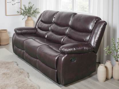 Conrad Brown 3-Seater Manual Recliner Sofa: Plush Bonded Leather Comfort