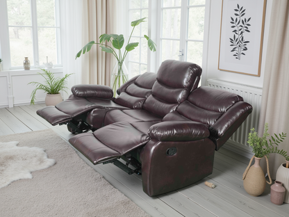 Conrad Brown 3-Seater Manual Recliner Sofa: Plush Bonded Leather Comfort