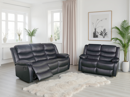 Luxurious Conrad Black 3+2 Manual Recliner Sofa Set - Bonded Leather Comfort