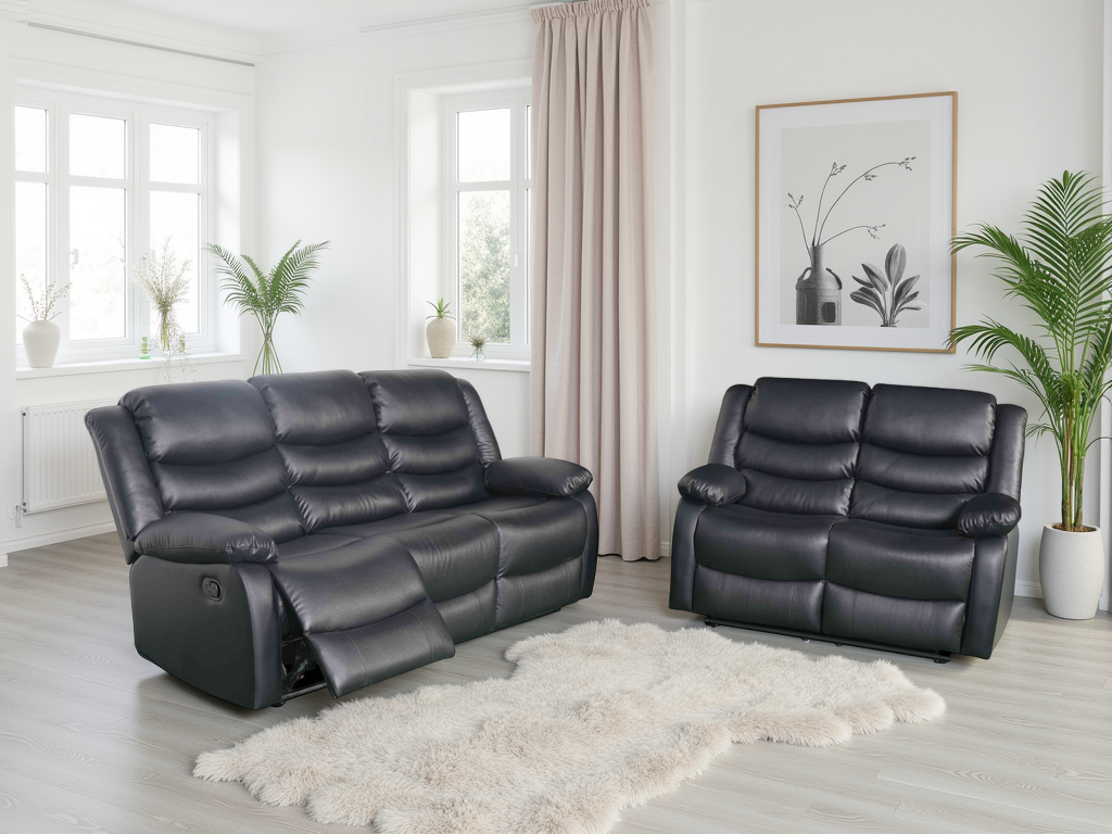 Conrad Manual Recliner Sofa Set:  Bonded Leather 3+2 Seater