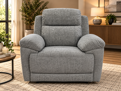 Owen Electric Recliner Armchair, Cupholders, Wireless Charger, Soft Beige or Grey Fabric