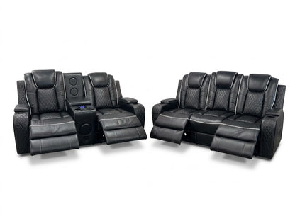 Emilay Premium Leather Electric Recliner 2 Seater Sofa with Cooling Cupholders, Integrated Speaker System, Reading Lights and Wireless Charging
