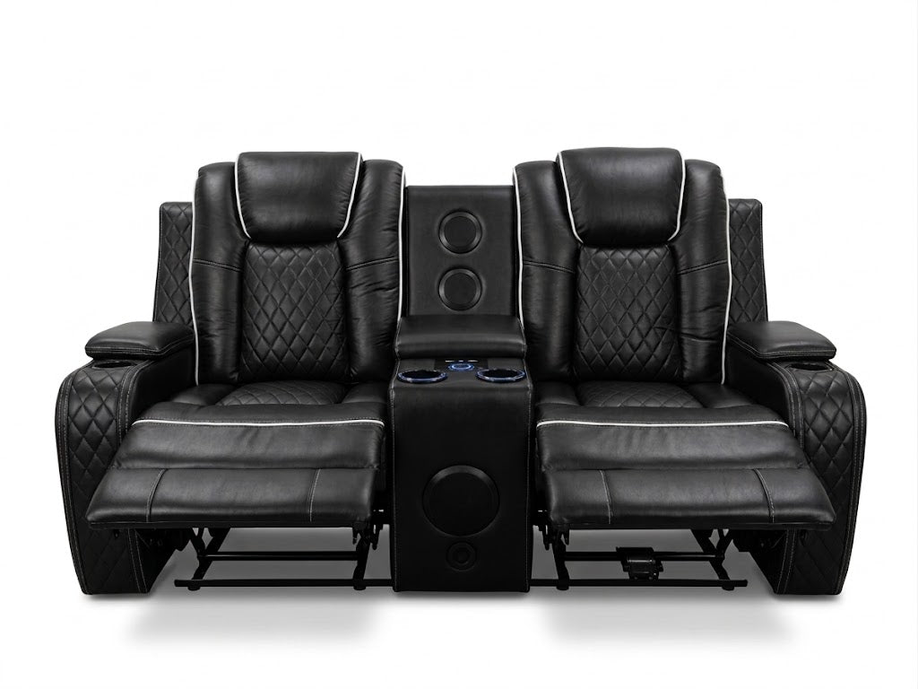 Emilay Premium Leather Electric Recliner 3 & 2 Seater Sofa with Cooling Cupholders, Integrated Speaker System, Reading Lights and Wireless Charging