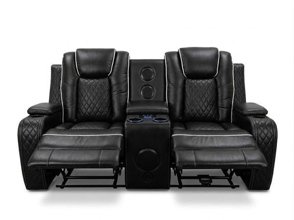 Emilay Premium Leather Electric Recliner 2 Seater Sofa with Cooling Cupholders, Integrated Speaker System, Reading Lights and Wireless Charging
