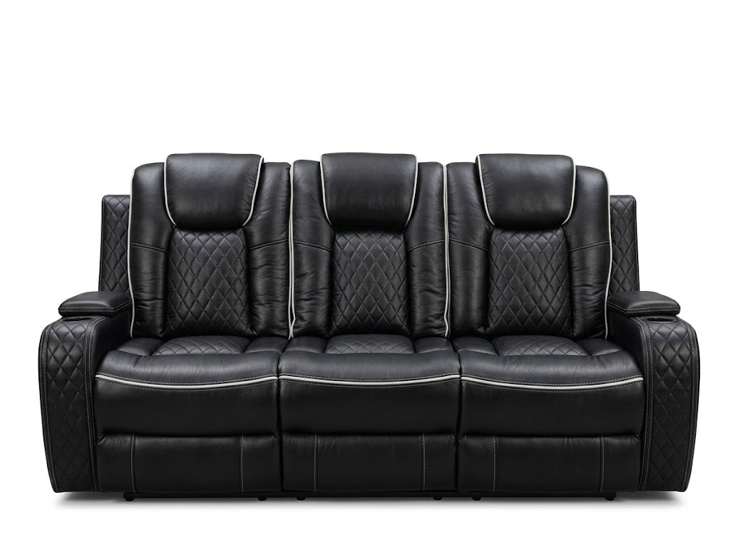 Emilay Premium Leather Electric Recliner 3 & 2 Seater Sofa with Cooling Cupholders, Integrated Speaker System, Reading Lights and Wireless Charging