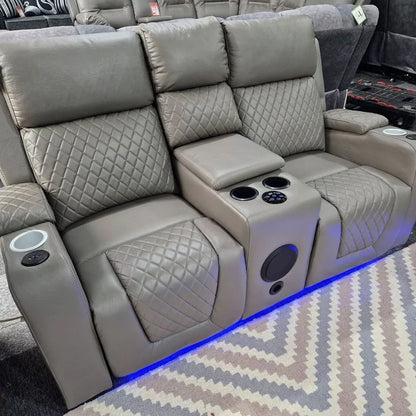 Florida Music Electric Recliners 2 Seater Leather Sofa, Blutooth Speakers, LED LIGHTS, USB CHARGER
