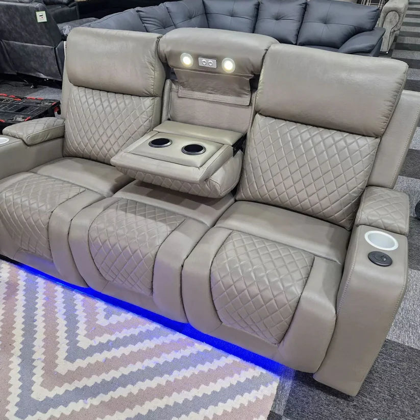 Florida Music Electric Recliners 3+2 Seater Leather Sofa, Blutooth Speakers, LED LIGHTS, USB CHARGER