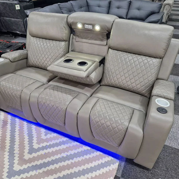 Florida Music Electric Recliners 3 Seater Leather Sofa, Blutooth Speakers, LED LIGHTS, USB CHARGER
