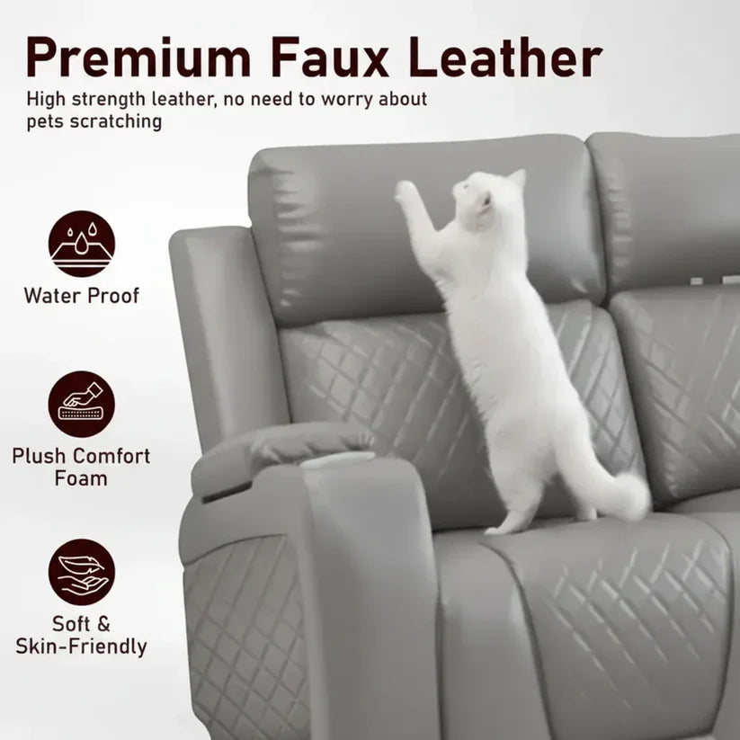 Florida Music Electric Recliners 2 Seater Leather Sofa, Blutooth Speakers, LED LIGHTS, USB CHARGER
