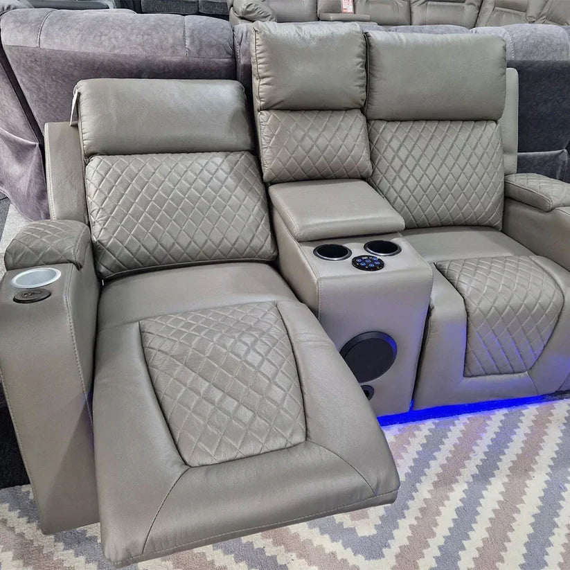 Florida Music Electric Recliners 2 Seater Leather Sofa, Blutooth Speakers, LED LIGHTS, USB CHARGER