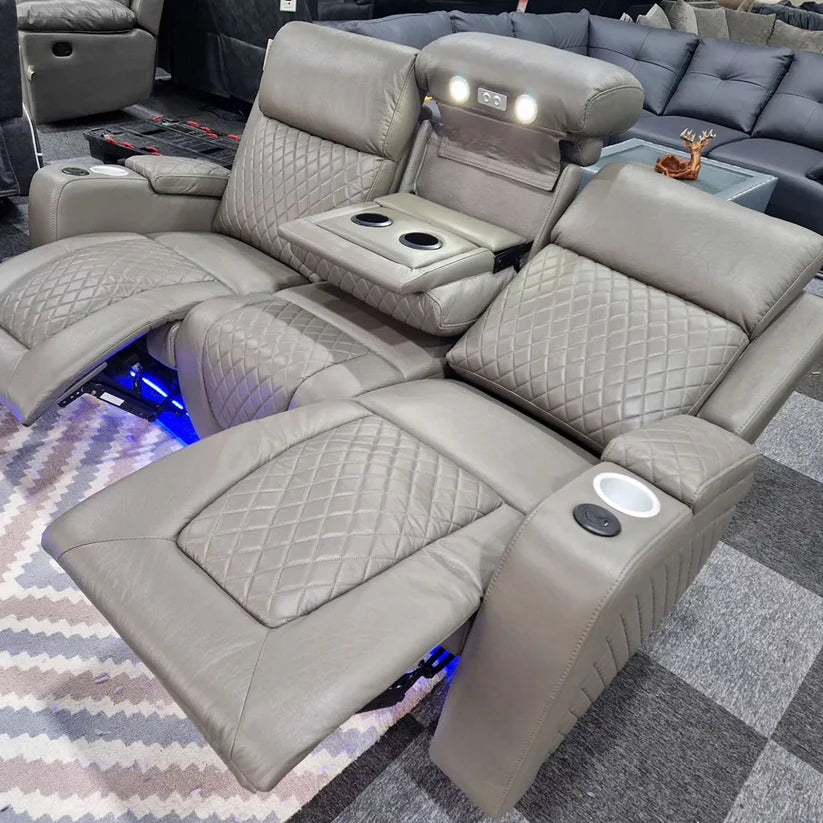 Florida Music Electric Recliners 3 Seater Leather Sofa, Blutooth Speakers, LED LIGHTS, USB CHARGER