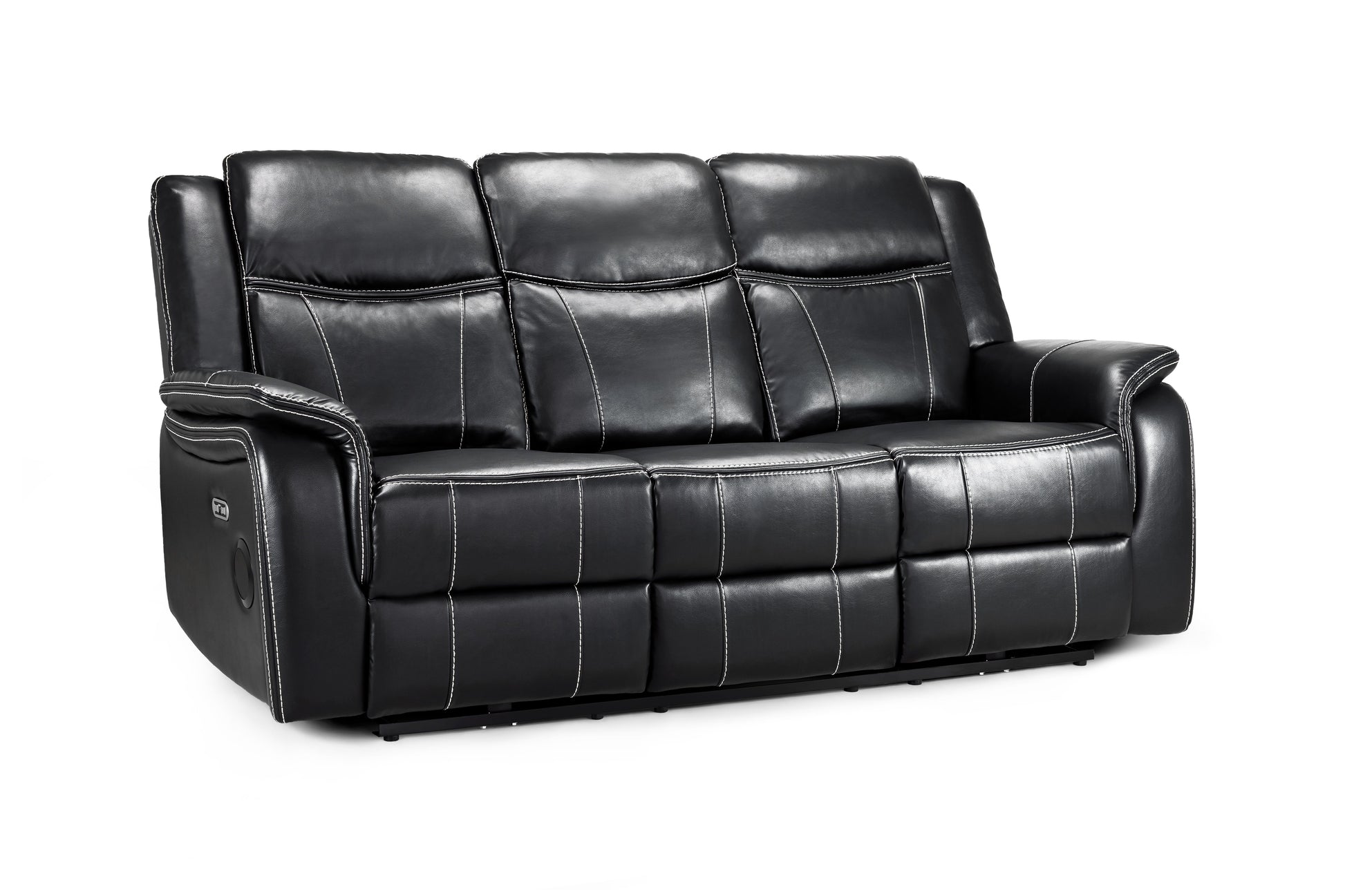 Galaxy Tech 3-Seater Electric Recliner: Black Leather, USB Charging, Cupholders