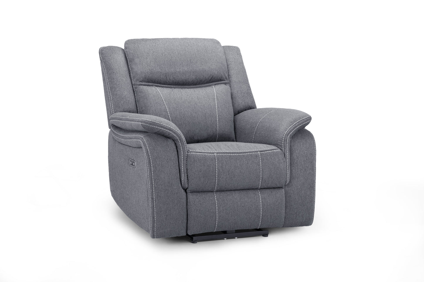 Galaxy Tech Electric Recliner Armchair: Grey Fabric, USB, Cupholders, Storage