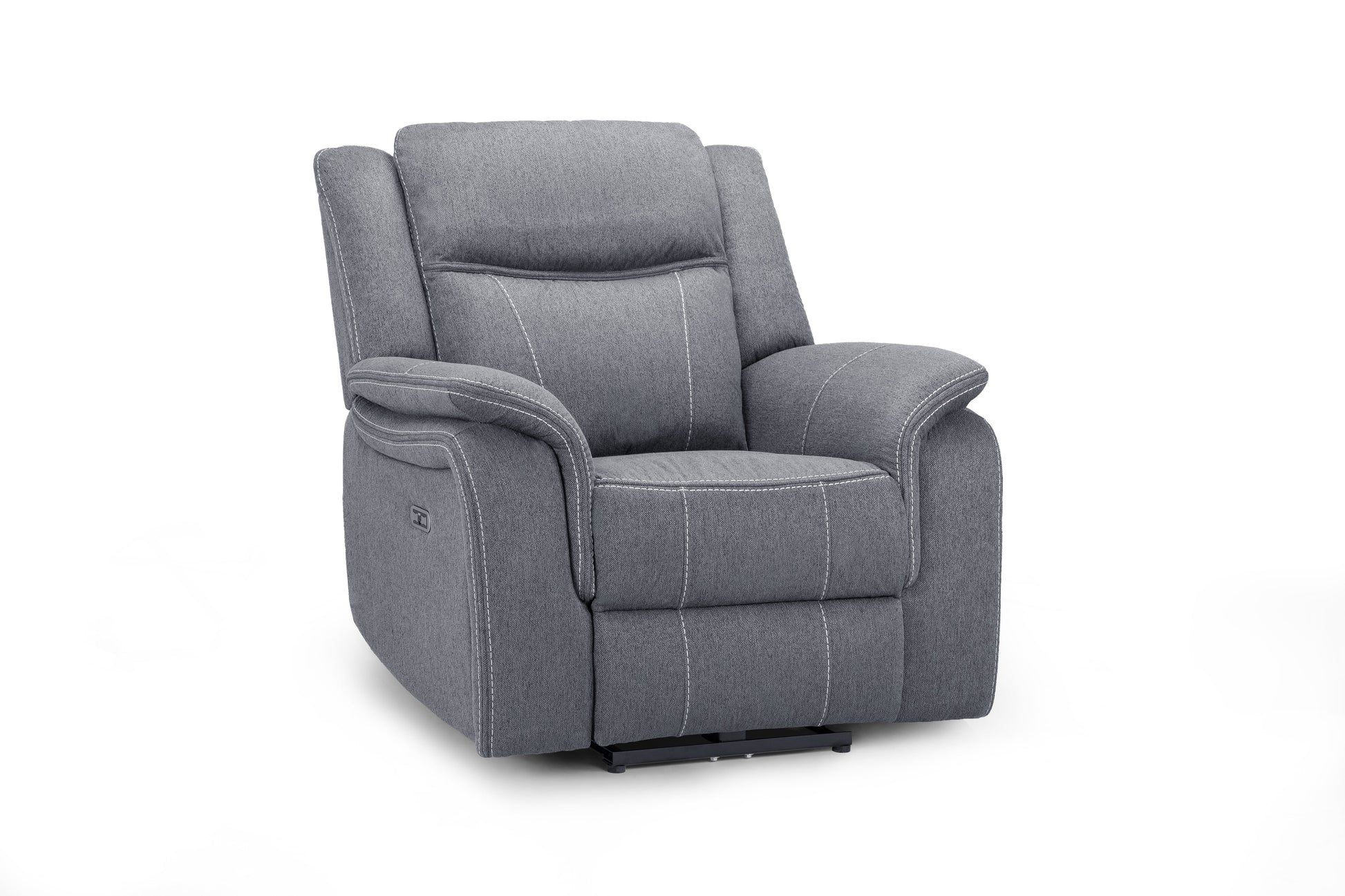 Galaxy Tech Electric Recliner Armchair: Grey Fabric, USB, Cupholders, Storage