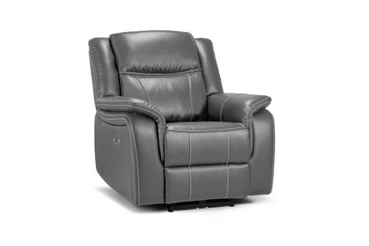 Galaxy Tech Electric Recliner Armchair: USB Ports, Cup Holders, Storage, Grey Leather
