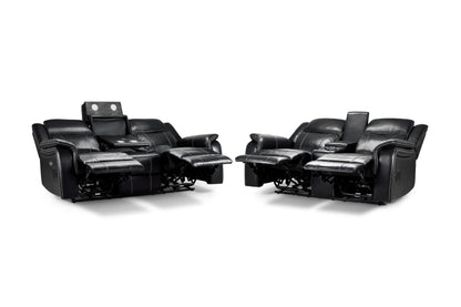 Galaxy Tech Smart Electric Recliner Sofa: Black Leatheraire 3+2 Set