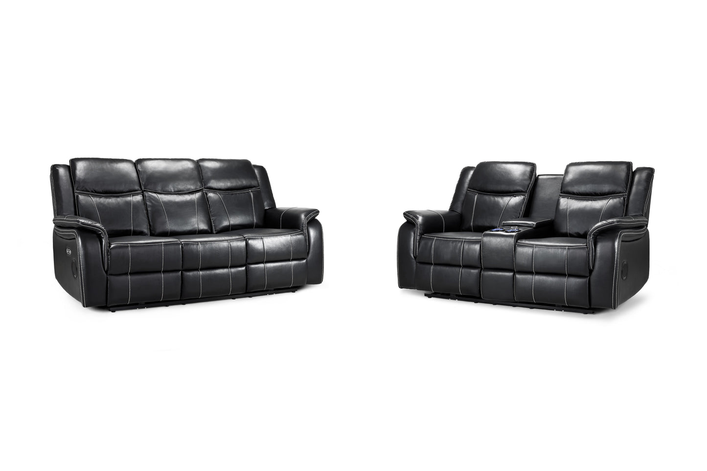 Galaxy Tech Smart Electric Recliner Sofa: Black Leatheraire 3+2 Set