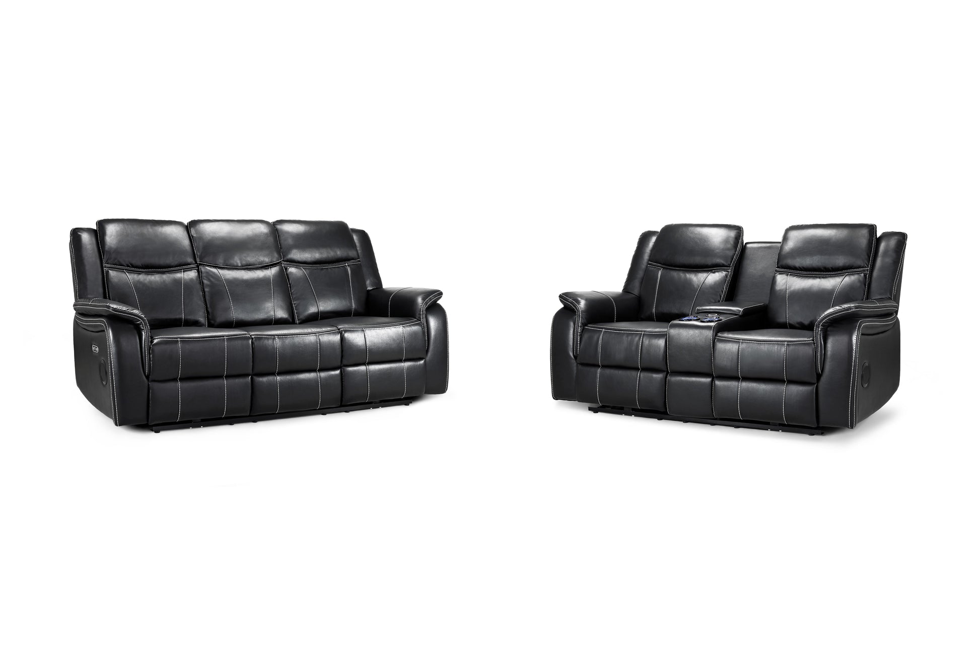 Galaxy Tech Smart Electric Recliner Sofa: Black Leatheraire 3+2 Set