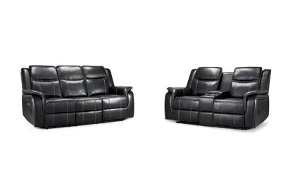Galaxy Tech Smart Electric Recliner Sofa: Black Leatheraire 3+2 Set