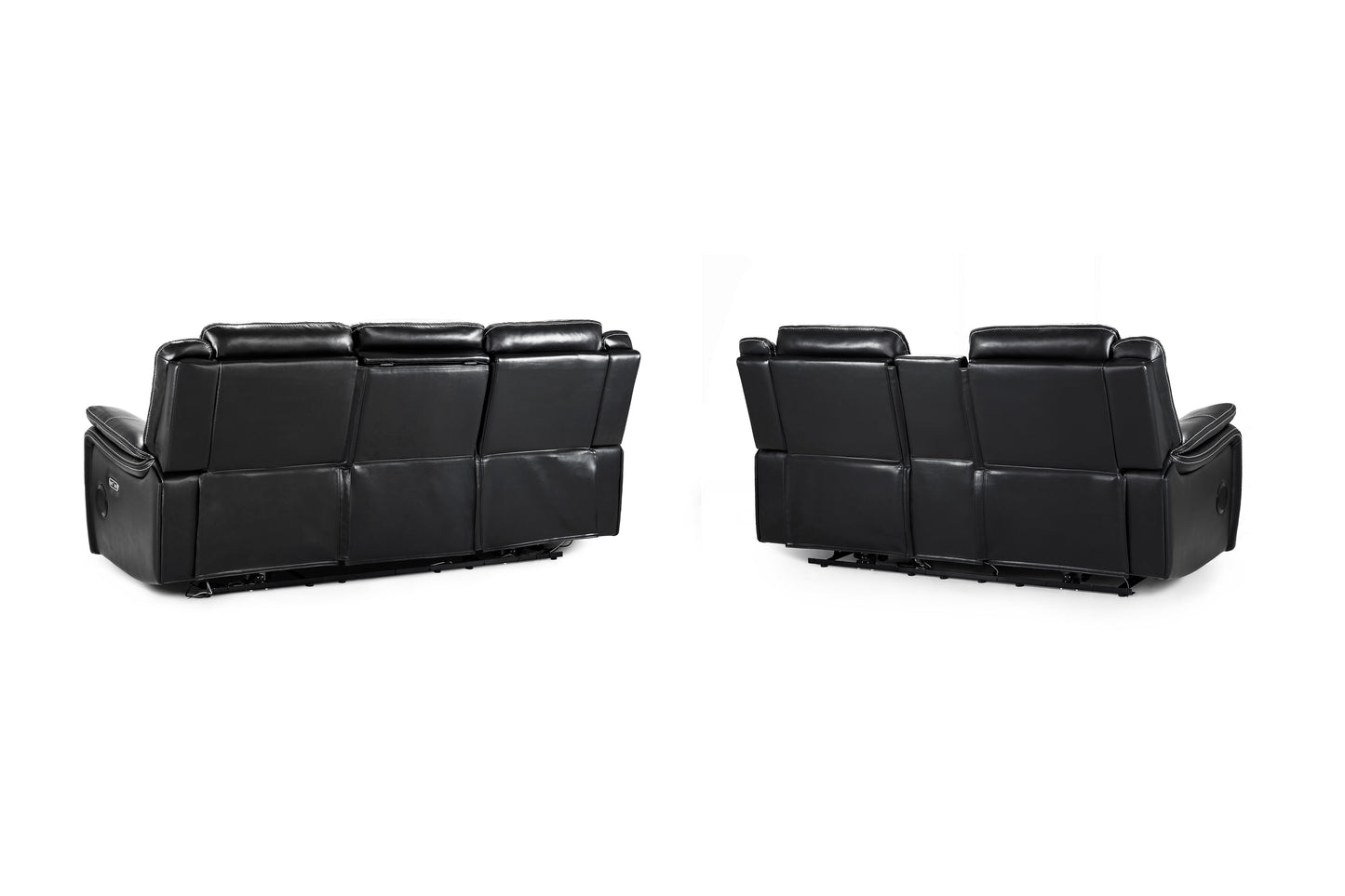 Galaxy Tech Smart Electric Recliner Sofa: Black Leatheraire 3+2 Set