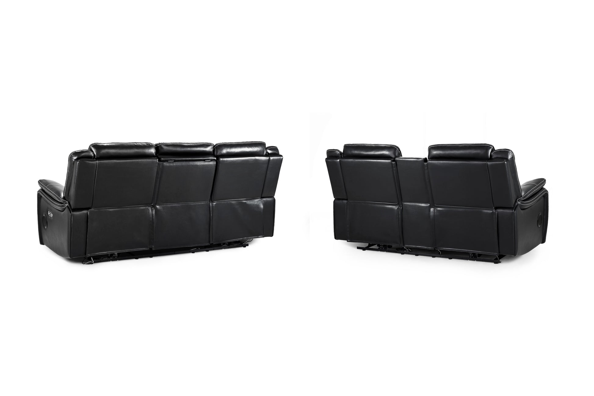 Galaxy Tech Smart Electric Recliner Sofa: Black Leatheraire 3+2 Set
