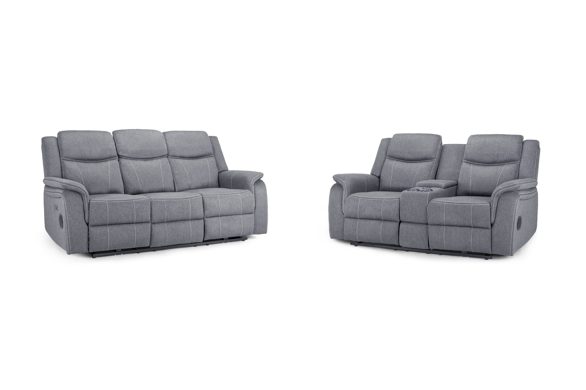 Galaxy Tech Electric Recliner Sofa Set: Grey Fabric 3+2, Smart Home Comfort