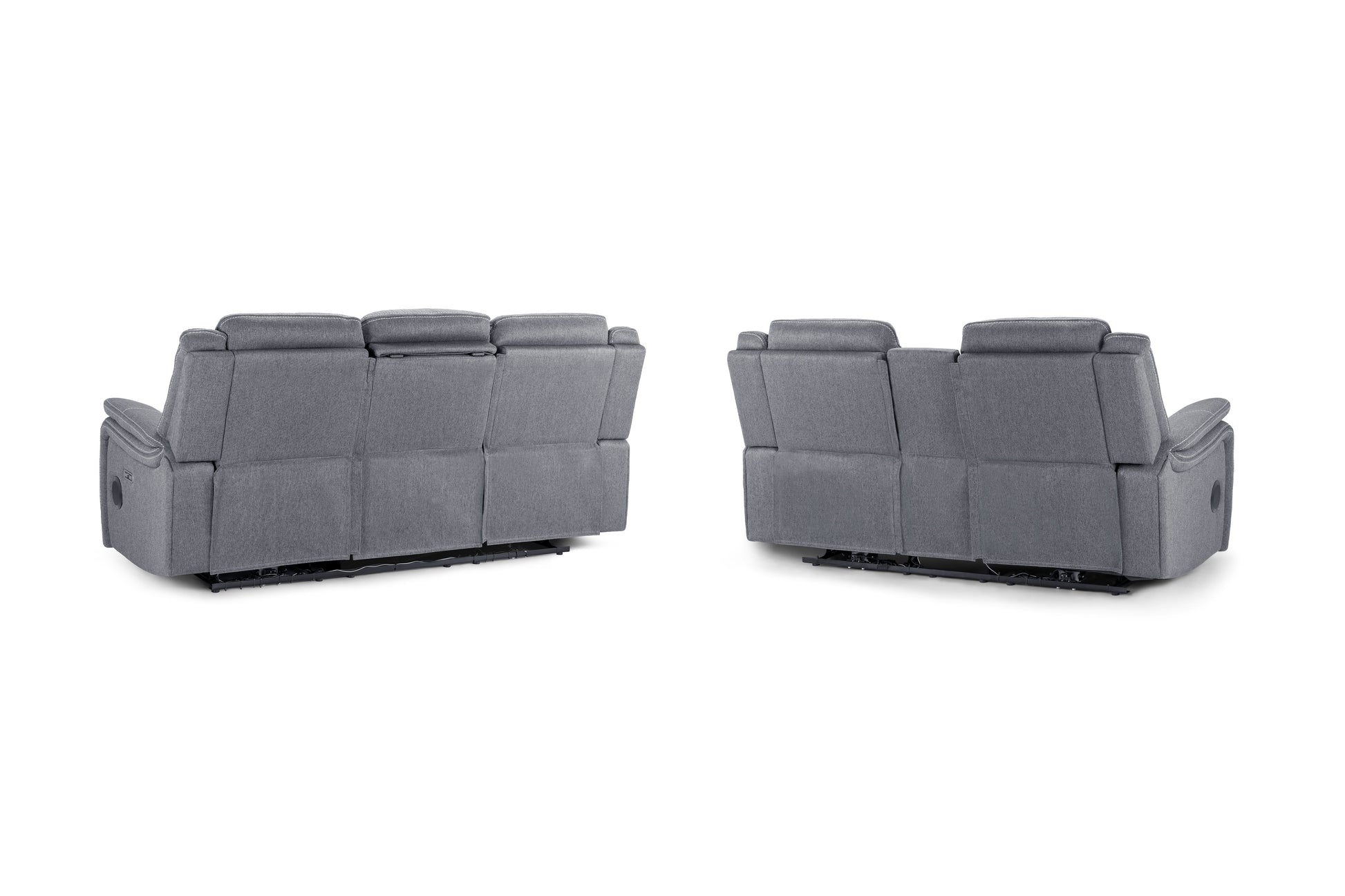 Galaxy Tech Electric Recliner Sofa Set: Grey Fabric 3+2, Smart Home Comfort