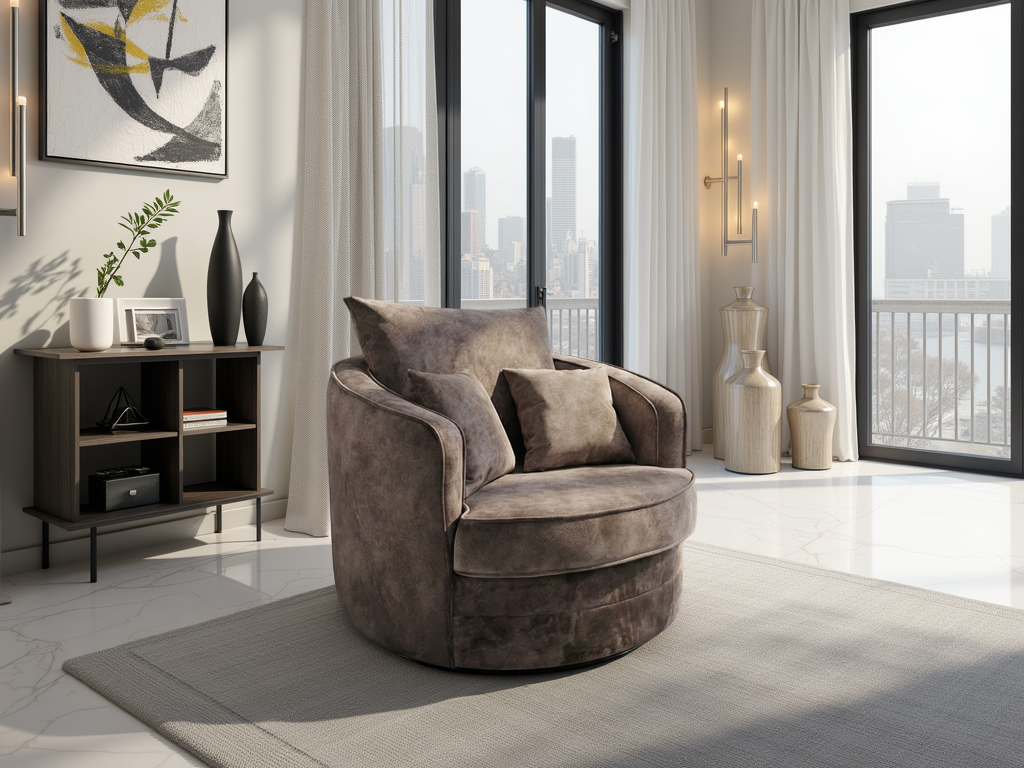 Serena Plush  Swivel Chair - Modern Comfort, 360-Degree Rotation Lounge Sofa