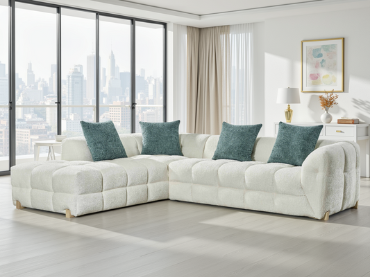 Genoa Beige Left Hand L-Shape Sofa: Plush Comfort, Modern Design, Versatile Lounge